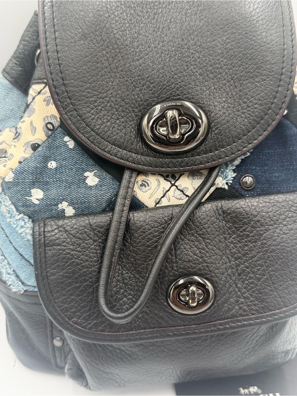Coach Canyon Black Leather Backpack with Denim Patchwork - Picture 2 of 12